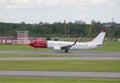 Takeoff Boeing 737NG (LN-NHB) Norwegian Air Shuttle in Pulkovo airport. Saint Petersburg