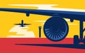 Takeoff. Flat style vector illustration of the airliners at suns Royalty Free Stock Photo