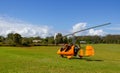 Takeoff of a gyrocopter on an grass airfield in Bayron Bay, Queensland, Australia
