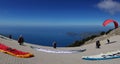 Takeoff paragliders on Mount Babadag in Turkey Royalty Free Stock Photo
