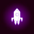 takeoff rocket outline icon in violet neon style. Elements of UFO illustration line icon. Signs, symbols and vectors can be used