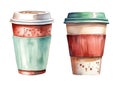 Takeout coffee mug, watercolor clipart illustration with isolated background