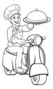 Delivery Chef Scooter Moped Cartoon Takeout Man