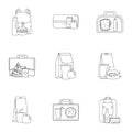 Takeout food icons set, outline style Royalty Free Stock Photo