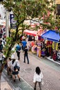 Tokyo, Japan - September 2018: stalls and people in always busy Takeshita Street in hip location, Harajuku