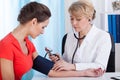 Taking blood pressure of female patient Royalty Free Stock Photo