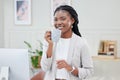 Taking of business by taking care of myself. a beautiful young businesswoman enjoying a cup of coffee in her office. Royalty Free Stock Photo