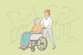 Taking care of disabled elderly people concept. Royalty Free Stock Photo