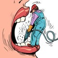 Taking care of your health. Dental treatment by a professional doctor. The hard work of doctors. Woman open mouth and a