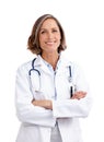 Taking care of your healthcare needs. Cropped portrait of a mature female doctor posing in studio. Royalty Free Stock Photo