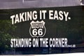 Taking It Easy Route 66 Sign. Winslow, Arizona, USA. June 12, 2014. Royalty Free Stock Photo