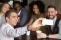 Taking group selfie concept, multiracial friends making photo on Royalty Free Stock Photo