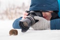 Taking a macro photo of a mouse in habitat