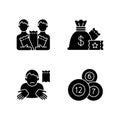 Taking part in lottery black glyph icons set on white space