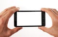 Taking photo with mobile phone of blank white screen Royalty Free Stock Photo