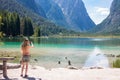 Taking photos at Lake Toblach, Tyrol Royalty Free Stock Photo