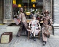 Taking photos with living sculpture in chengdu,china