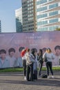 Taking Pictures At A Billboard Before The BTS Concert At The Ziggo Dome Amsterdam The Netherlands 2018 Royalty Free Stock Photo