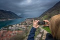 Taking pictures of Kotor town and bay Royalty Free Stock Photo