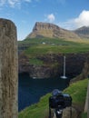 Taking pictures of Musafoos waterfall in GÃ¡sadalur Royalty Free Stock Photo