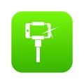 Taking pictures on smartphone on selfie stick icon digital green