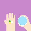 Taking the pills. Hand holding tablets and glass of water. Royalty Free Stock Photo