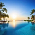 taking a pleasant swim in the luxury resort infinity pool while watching the sun Blue warm tropical and picturesque scenery