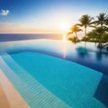 taking a pleasant swim in the luxury resort infinity pool while watching the sun Blue warm tropical and picturesque scenery