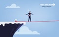 Taking risk concept for success with businessman walking on tight rope symbol illustration