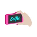 Taking selfie photo on smartphone symbol.