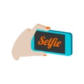 Taking selfie photo on smartphone symbol. Flat Isometric Icon or