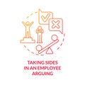 Taking sides in employee arguing red gradient concept icon