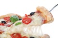 Taking slice of delicious pizza Diablo on background, closeup Royalty Free Stock Photo