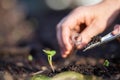 taking a soil sample for a soil test in a field. Testing carbon sequestration and plant health Royalty Free Stock Photo