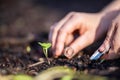 farmer collecting soil samples in a test tube in a field. Agronomist checking soil carbon and plant health on a farm. soil science Royalty Free Stock Photo