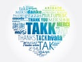 Takk Thank You in Icelandic love heart Word Cloud in different languages
