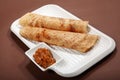 takkali chutney dosa, dosa with tomato chutney, rice pancake with tomato salsa