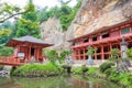 Takkoku-no-Iwaya Bisyamondo Hall in Hiraizumi, Iwate, Japan. The temple was founded by Sakanoue no