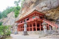 Takkoku-no-Iwaya Bisyamondo Hall in Hiraizumi, Iwate, Japan. The temple was founded by Sakanoue no