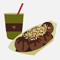 Takoyaki japanese food with green tea vector