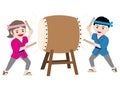 A Young Man And A Woman Performing Japanese Traditional Taiko Drum. Royalty Free Stock Photo
