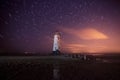 Talacre lighthouse at night with star trails Royalty Free Stock Photo