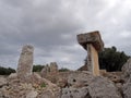 Talaiot de Trepuco megalithic t-shaped Taula monument in cloudy day it Menorca Spain Royalty Free Stock Photo