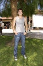Talan Torriero wearing TAG Jeans on the set of