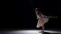 Talanted woman dancer dancing contemporary dance moves, on black, shadow