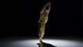 Talanted woman dancer dancing contemporary dance moves and somersault, on black, shadow