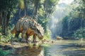 A Talarurus Dinosaur Grazing In A Prehistoric Forest, Detailed Armor Plates, Misty Environment Royalty Free Stock Photo