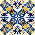 Talavera pattern. Azulejos portugal. Turkish ornament. Moroccan tile mosaic. Spanish porcelain. Ceramic tableware, folk print. Spa