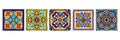 Talavera tiles. Mexican decorative art. Vector set isolated on white background Royalty Free Stock Photo