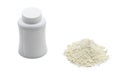 Talcum powder, next to is the white container, isolated on a white background with a clipping path. Royalty Free Stock Photo